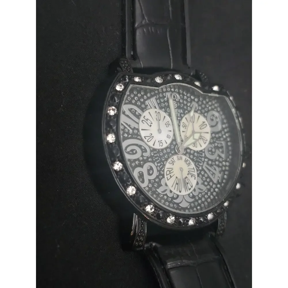 53.6mmGold Men's Fashion Analog Quartz watch w/Black Faux Leather Band